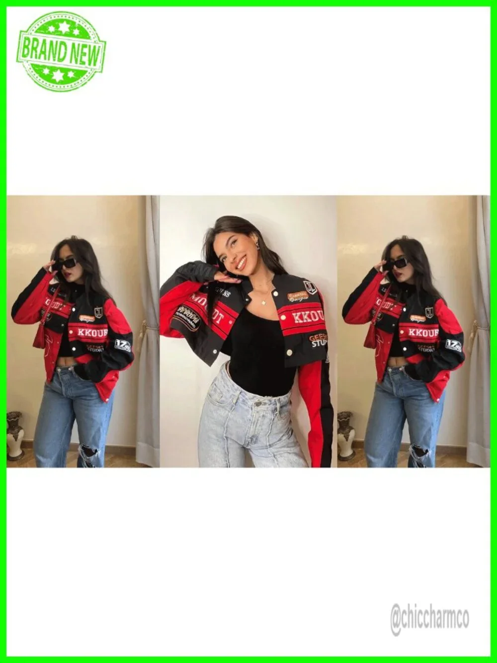 Women's Moto Racer Jacket Detachable Letter Graphic Vintage Color Block